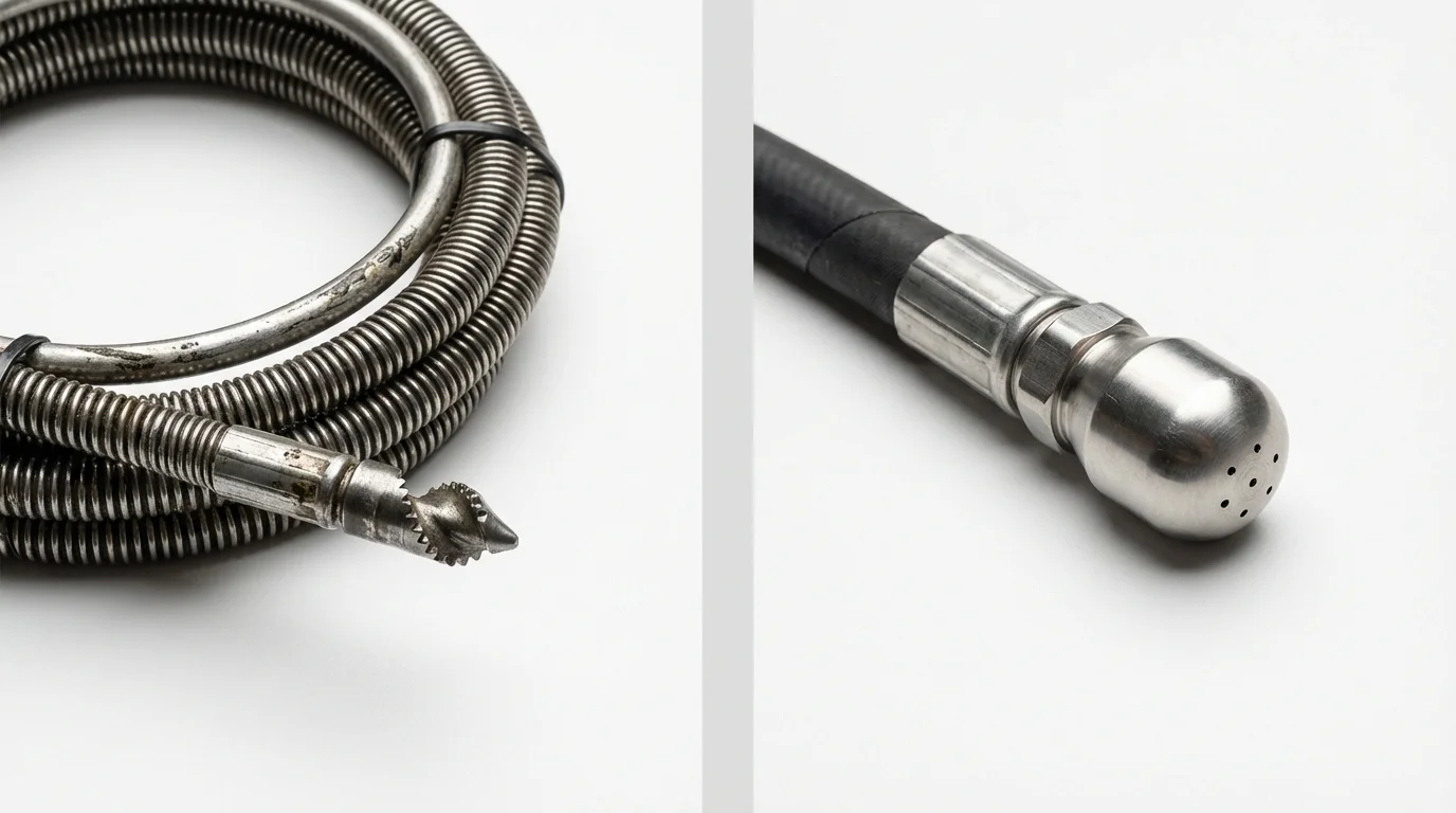 Drain snake cable and hydro jetting nozzle used for drain cleaning in Marceline, MO