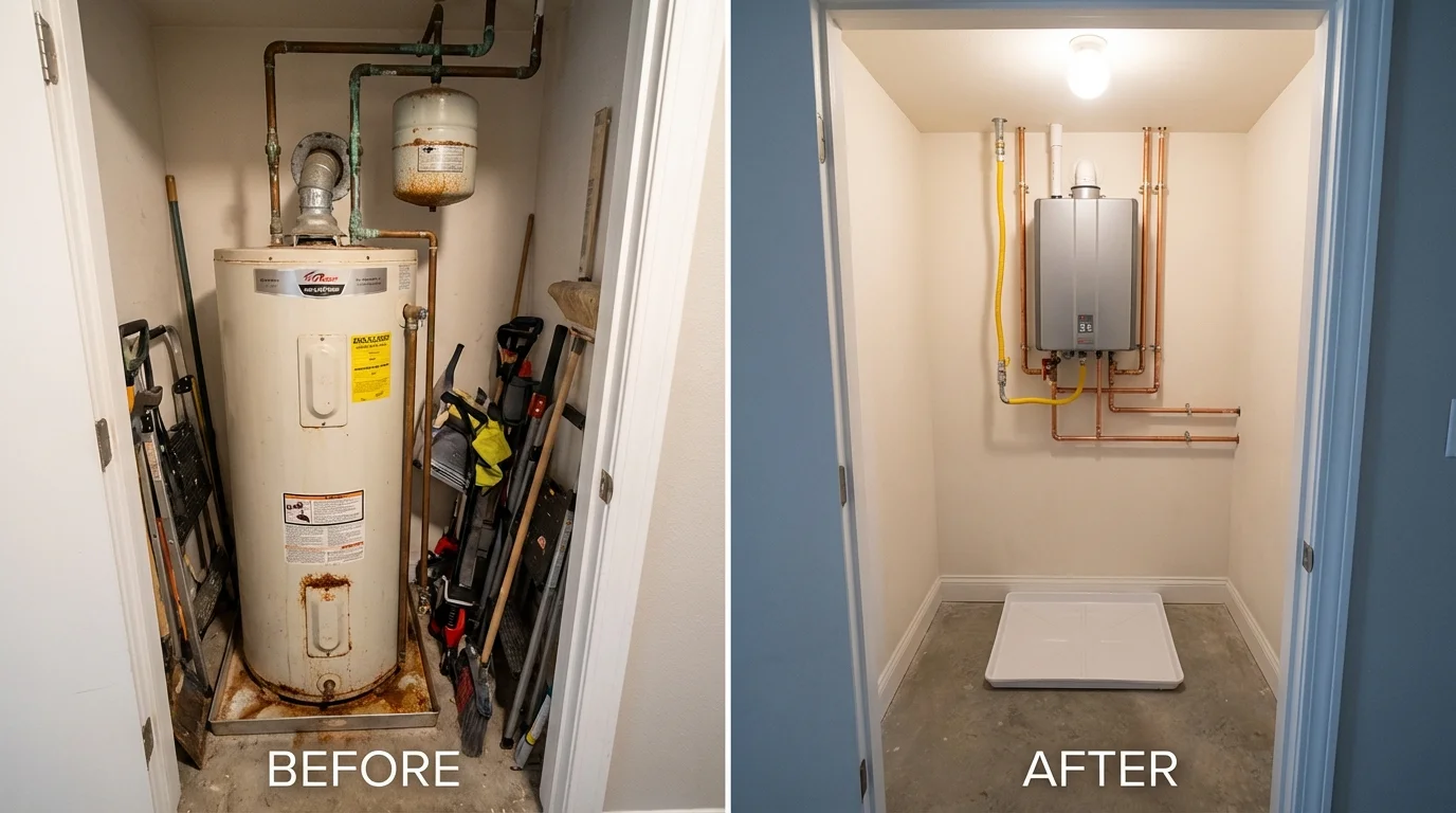 Tank water heater versus wall-mounted tankless unit comparison for Marceline, MO homeowners