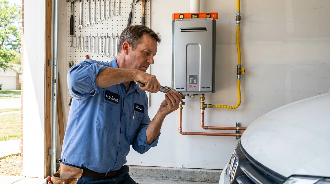 Tankless water heater installation by a Johns Plumbing LLC plumber in Marceline